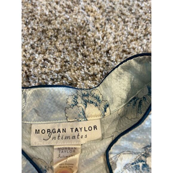 Vintage MORGAN TAYLOR Size S 3 PC PAJAMA & ROBE SET TOP & PANTS Floral Blue J23 - Picture 6 of 9